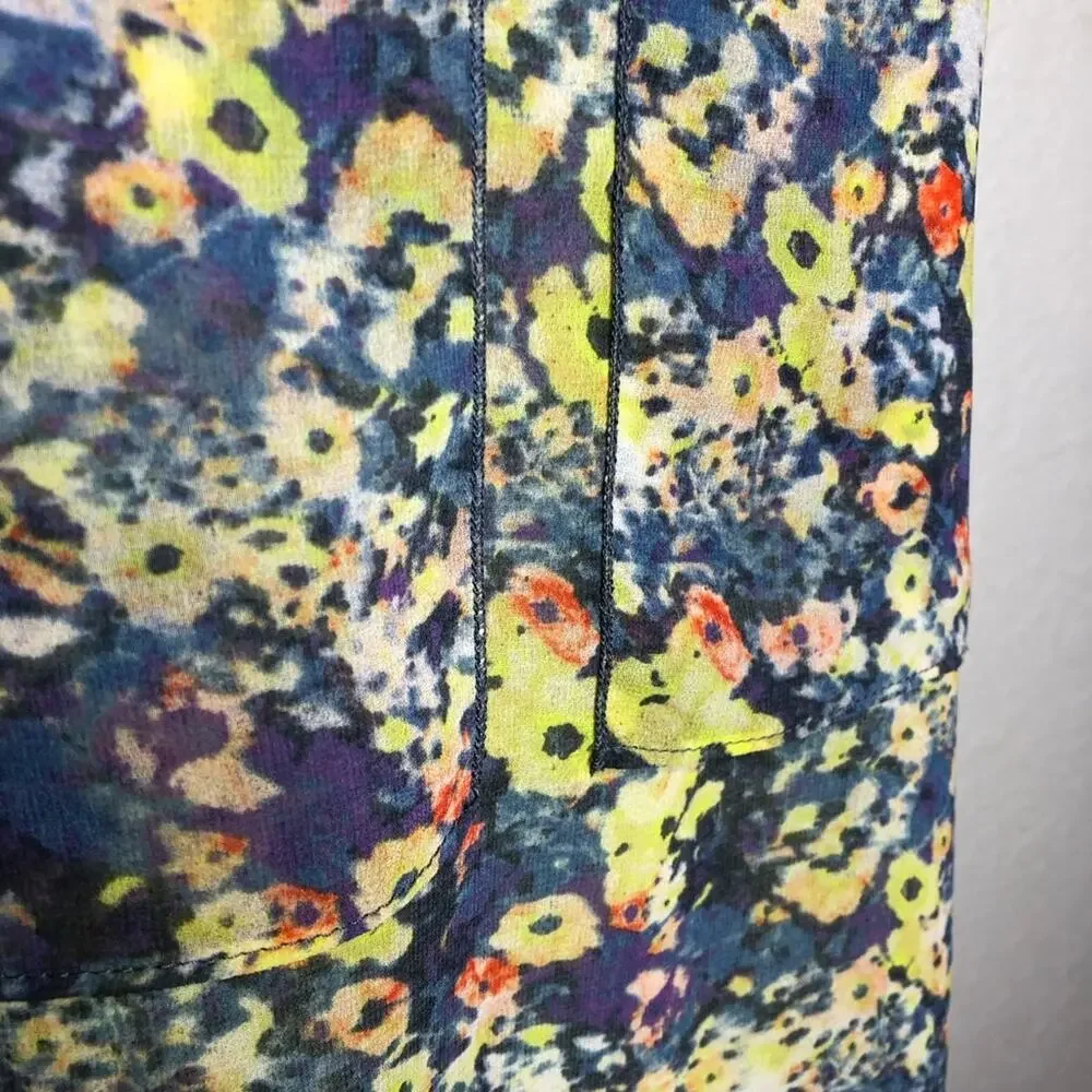Cabi Positano yellow blue white floral sleeveless top size Extra Small XS #5041
